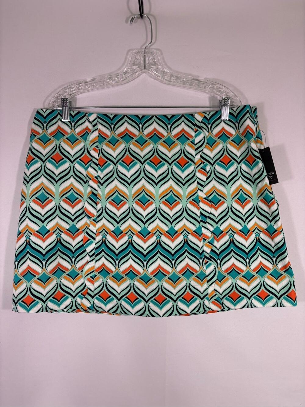 NWT Crown & Ivy Retro Geo Skort Mint Orange Mod Golf Pickleball Tennis Size 16
